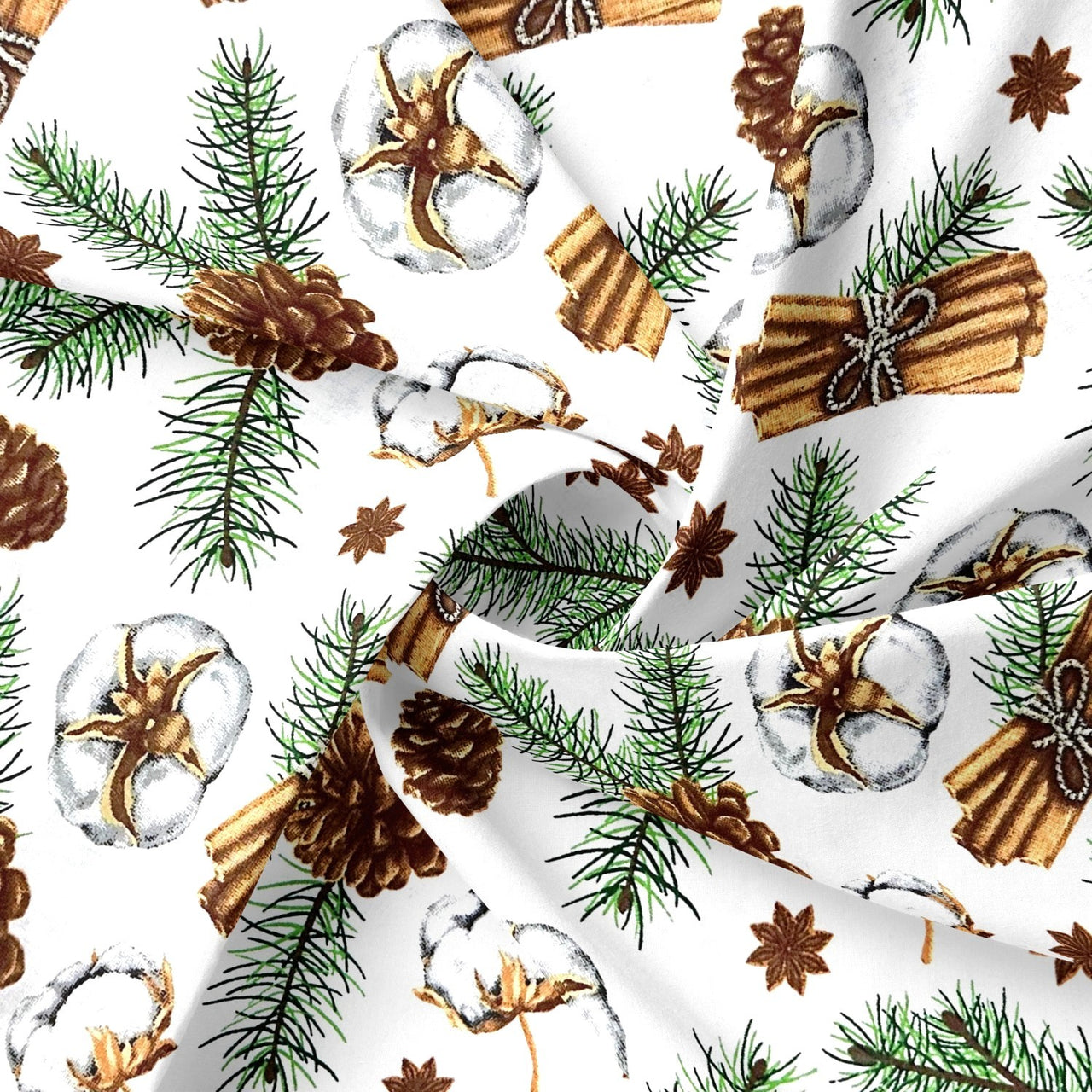 Cotton Fabric - Christmas Decorations, white