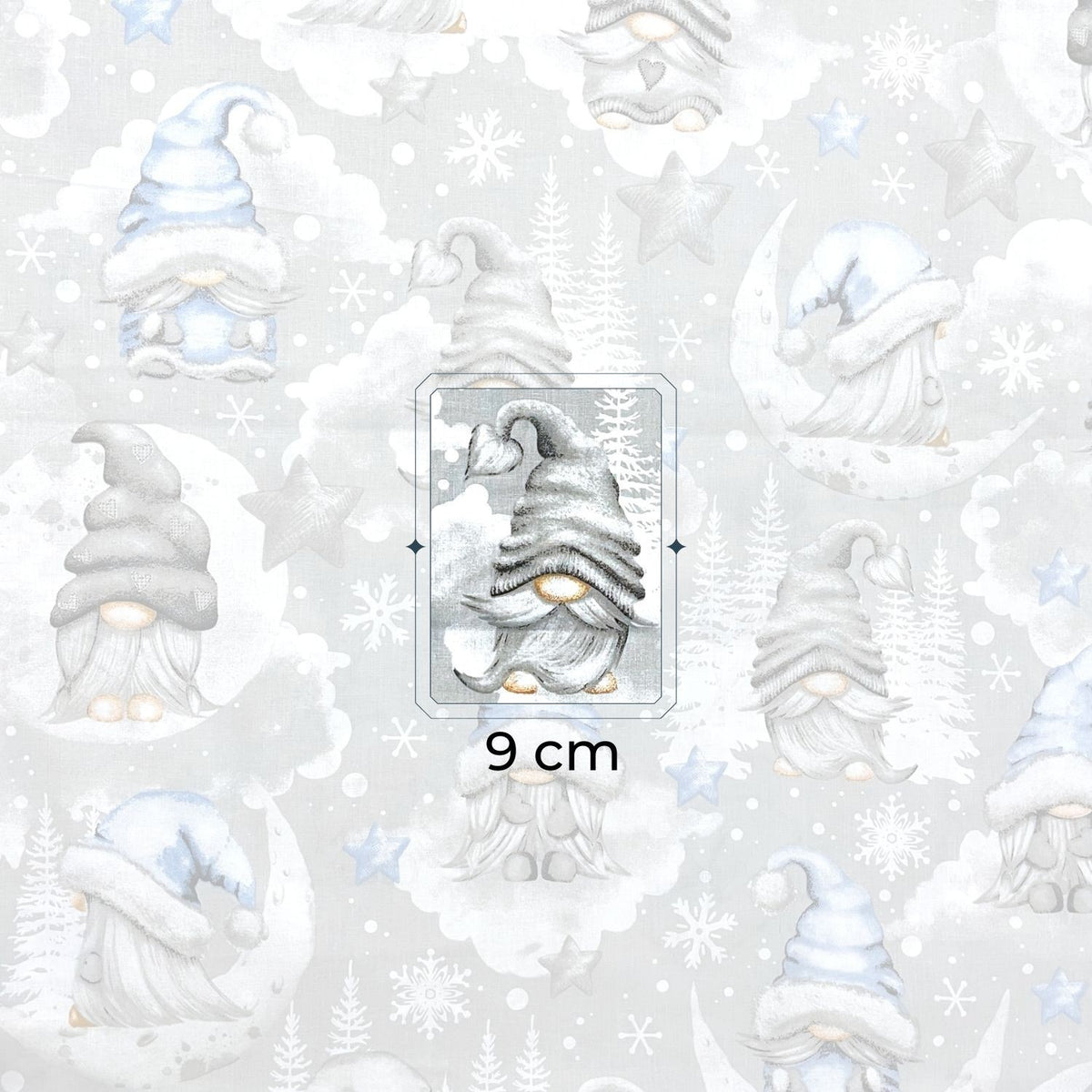 Cotton Fabric - Christmas Gnomes Blue