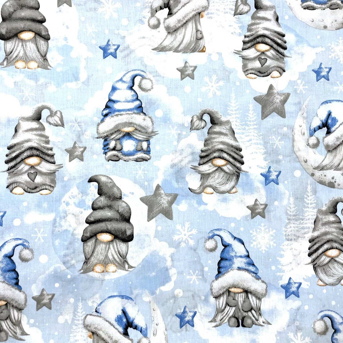 Cotton Fabric - Christmas Gnomes Blue II