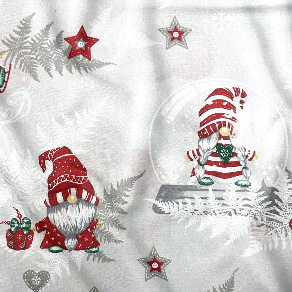 Cotton Fabric - Christmas Grey Gnomes and skates