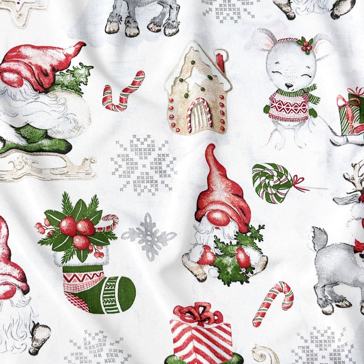Cotton Fabric - Christmas Iced cottage white