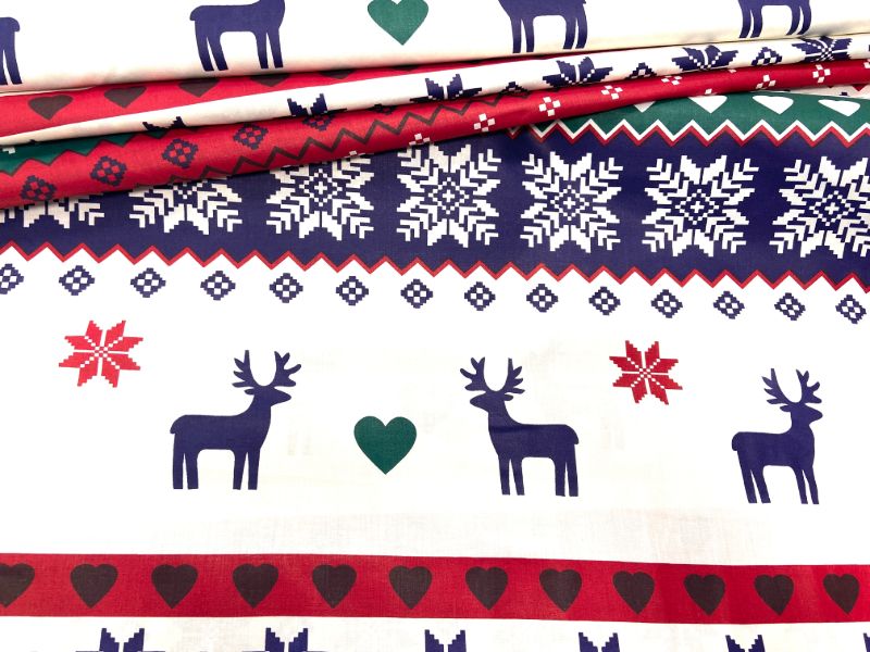 Cotton Fabric - Christmas Scandinavian Reindeer Green