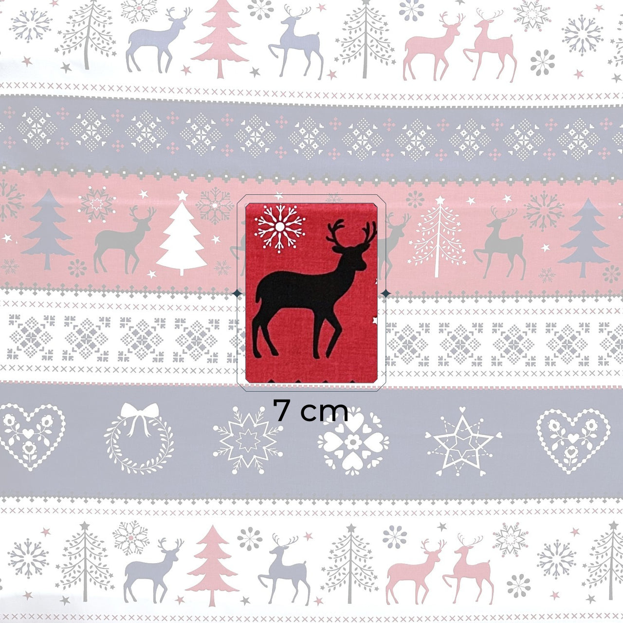 Cotton Fabric - Christmas Scandinavian Reindeer Red and Navy Blue