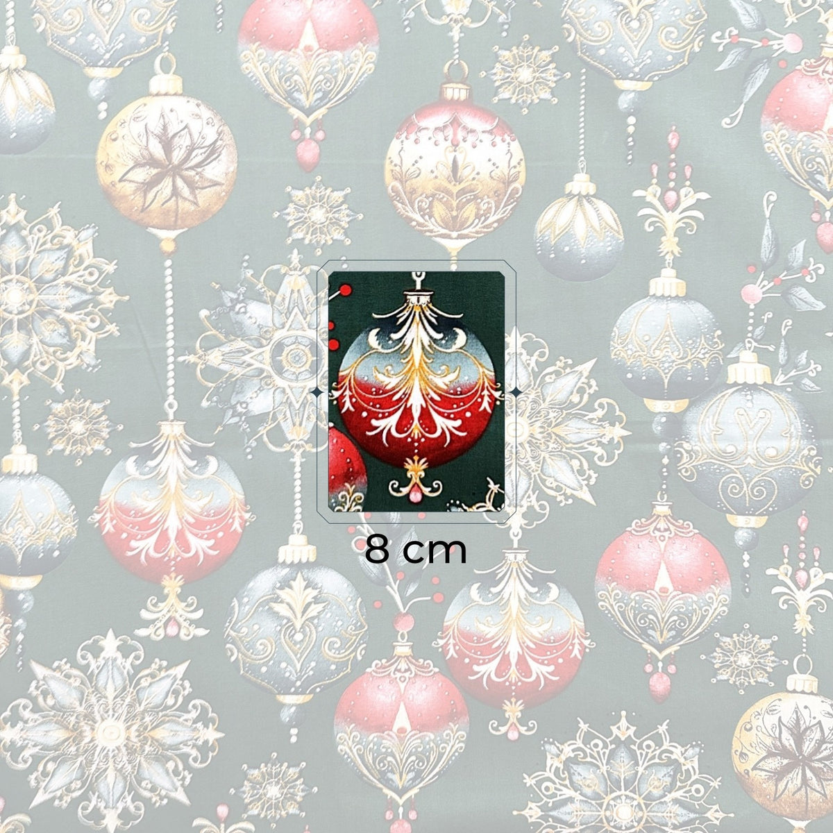 Cotton Fabric - Christmas decorative green baubles