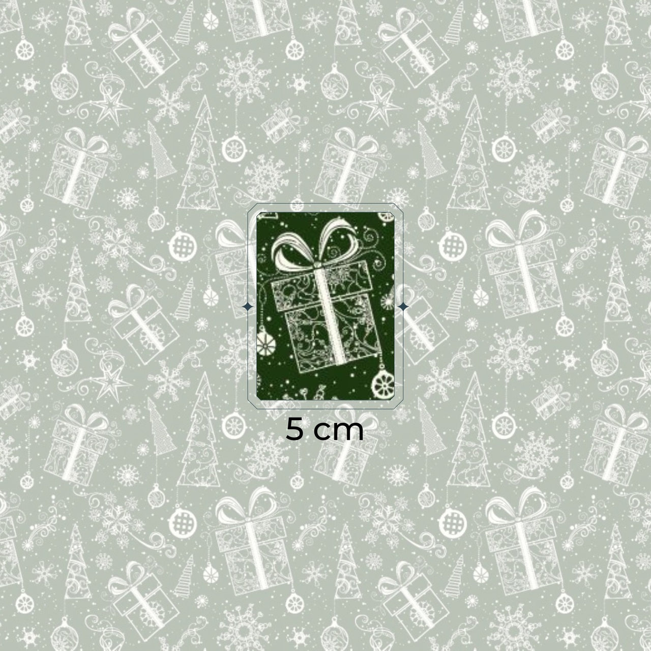 Cotton Fabric - Christmas tree, snowflakes, and presents in green