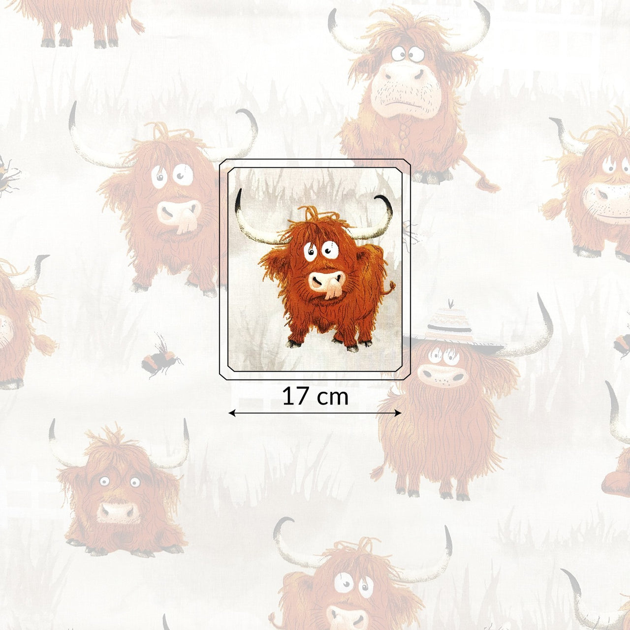 Cotton Fabric - Crazy Cows on the Meadow, Beige