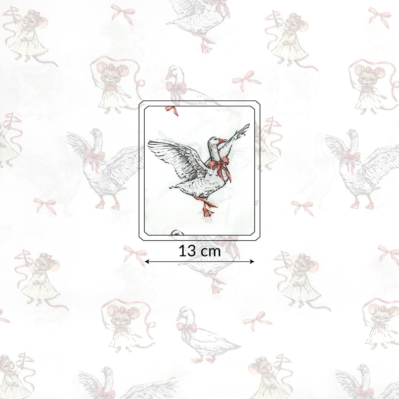 Cotton Fabric - Dancing white goslings