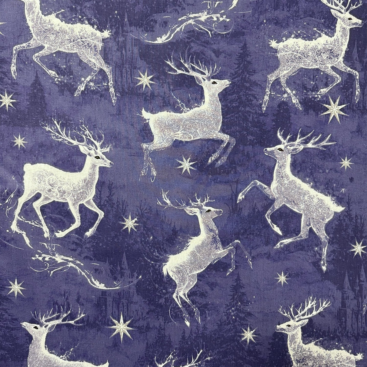 Cotton Fabric - Dark blue reindeers
