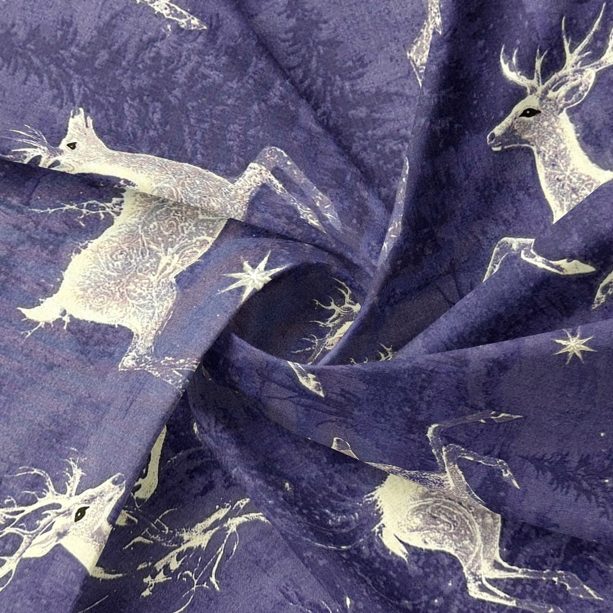 Cotton Fabric - Dark blue reindeers