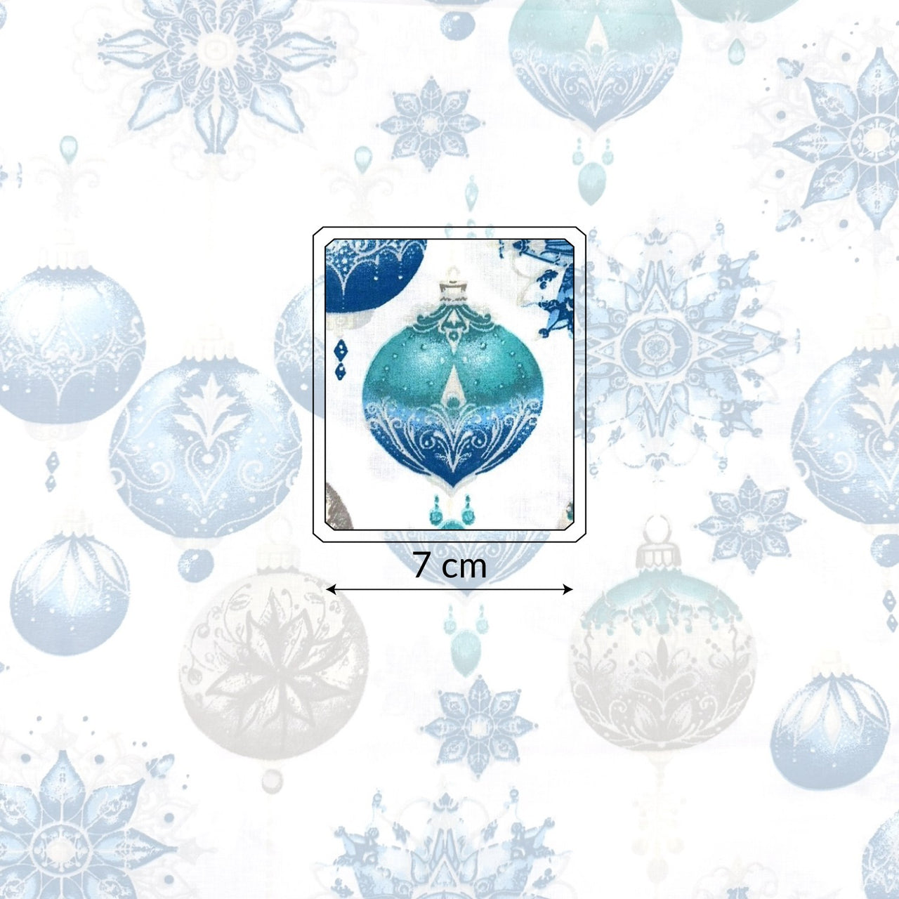 Cotton Fabric - Decorative blue and white ornaments