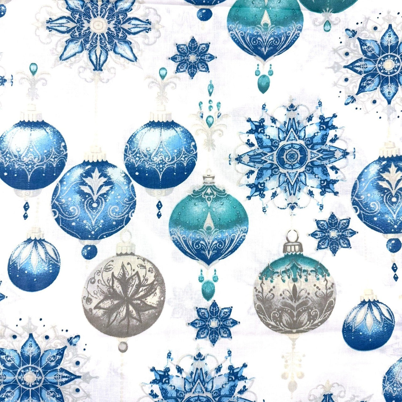 Cotton Fabric - Decorative blue and white ornaments
