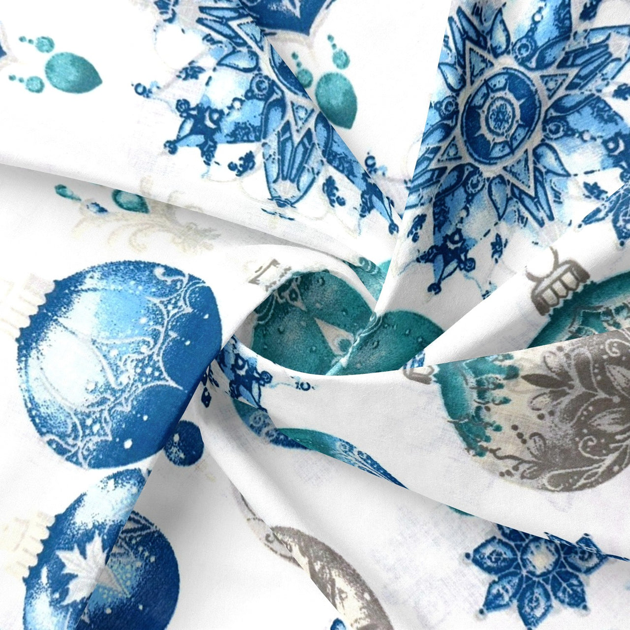 Cotton Fabric - Decorative blue and white ornaments
