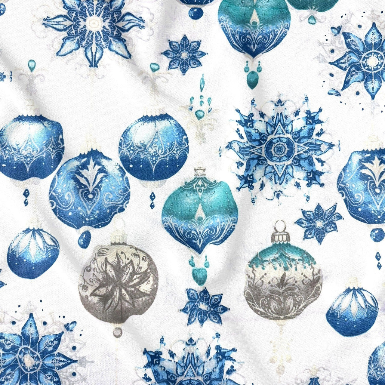 Cotton Fabric - Decorative blue and white ornaments