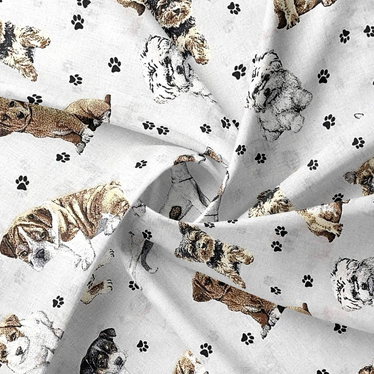 Cotton Fabric - Dogs Paws on Light Gray Background