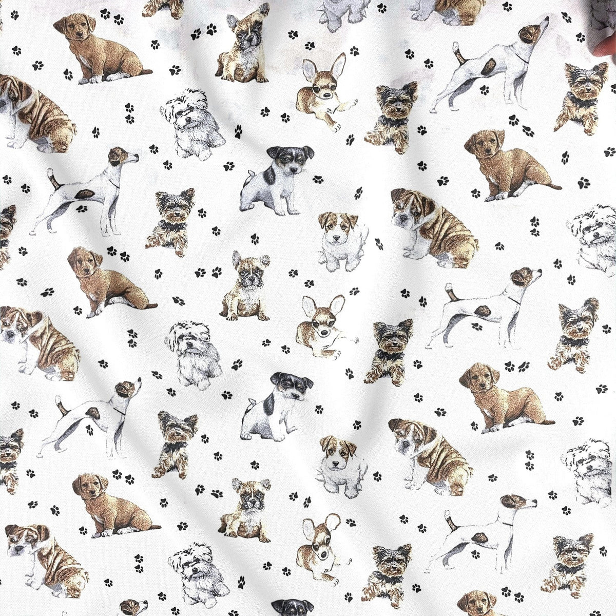 Cotton Fabric - Dogs Paws on White Background