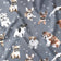 Tissu en coton - Chiens et pattes sur fond gris
