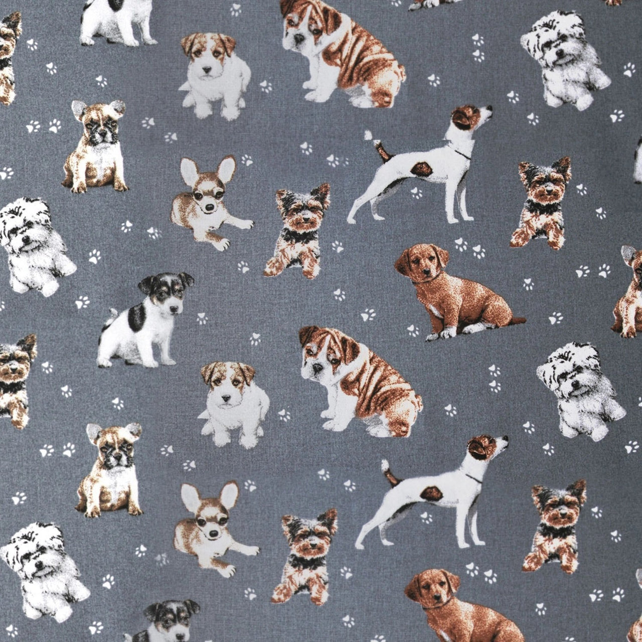 Cotton Fabric - Dogs and Paws on Gray