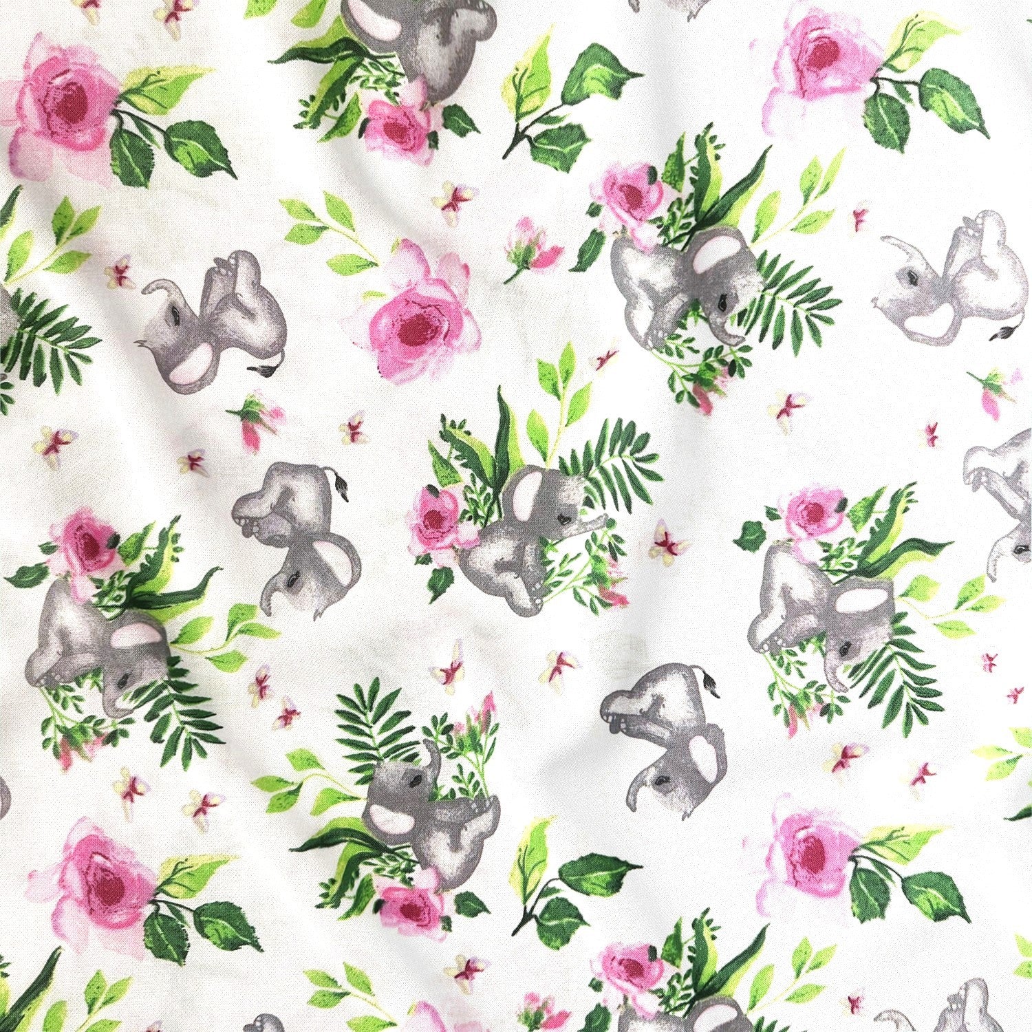 Cotton Fabric - Elephants and Roses