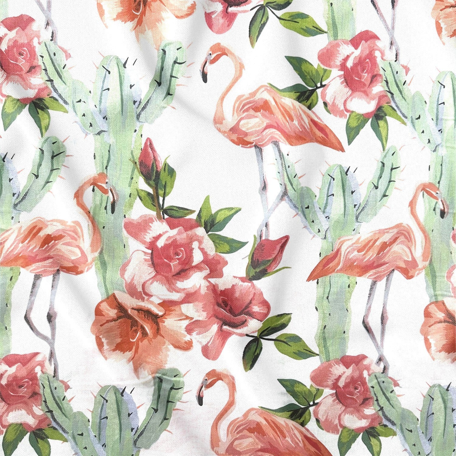 Cotton Fabric - Flamingos and Cacti