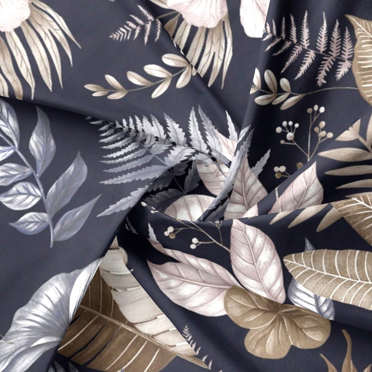 Cotton Fabric - Flowers on Navy Blue