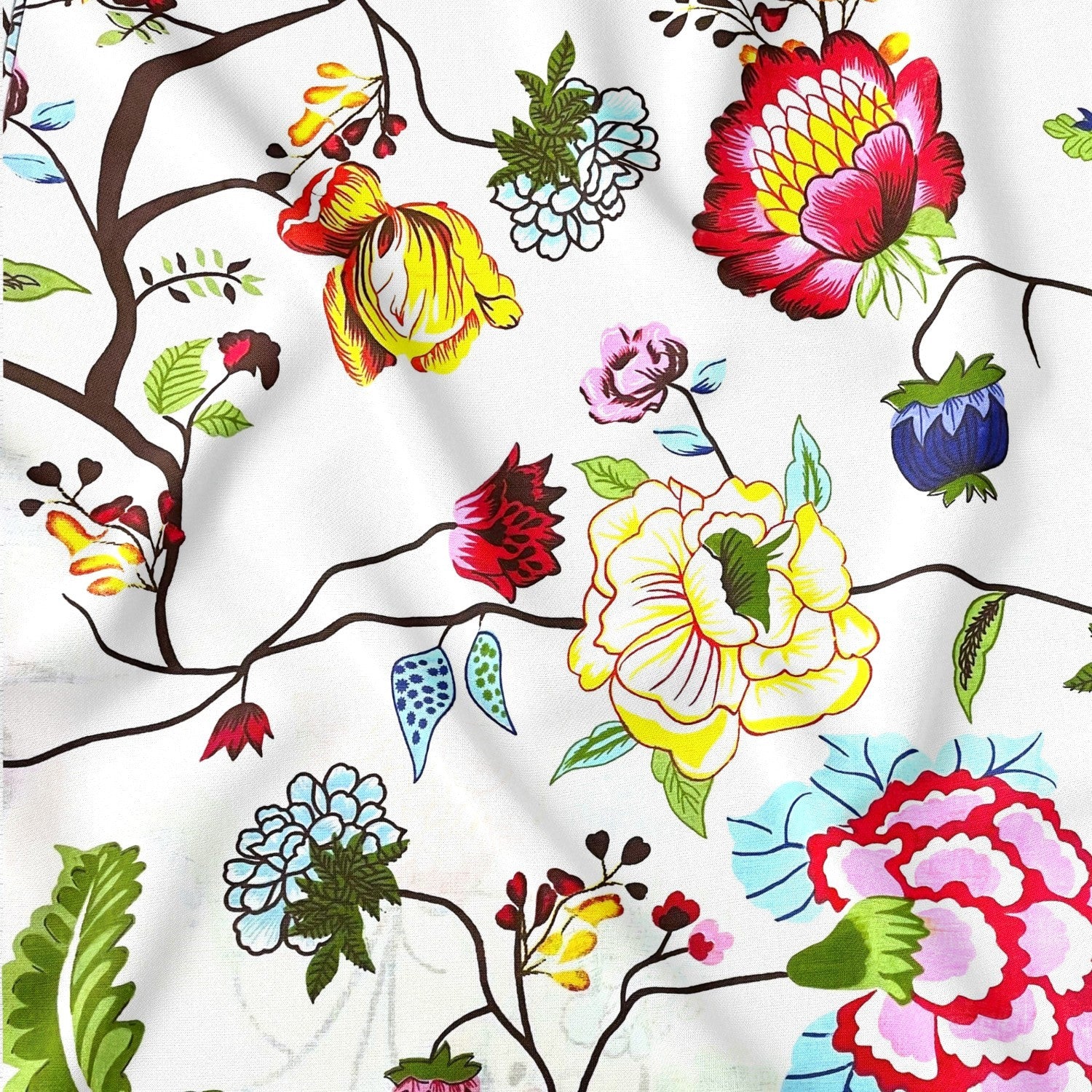 Cotton Fabric - Flowers on White