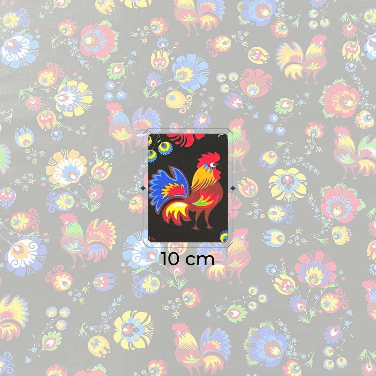 Cotton Fabric - Folklore Rooster Black