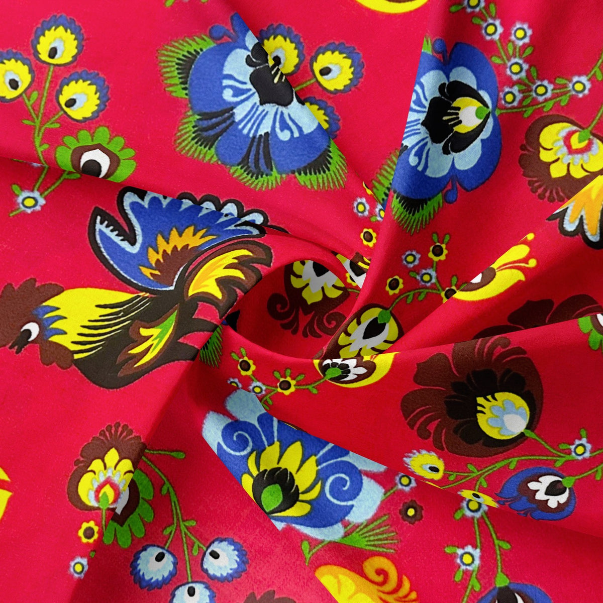 Cotton Fabric - Folklore Rooster Red