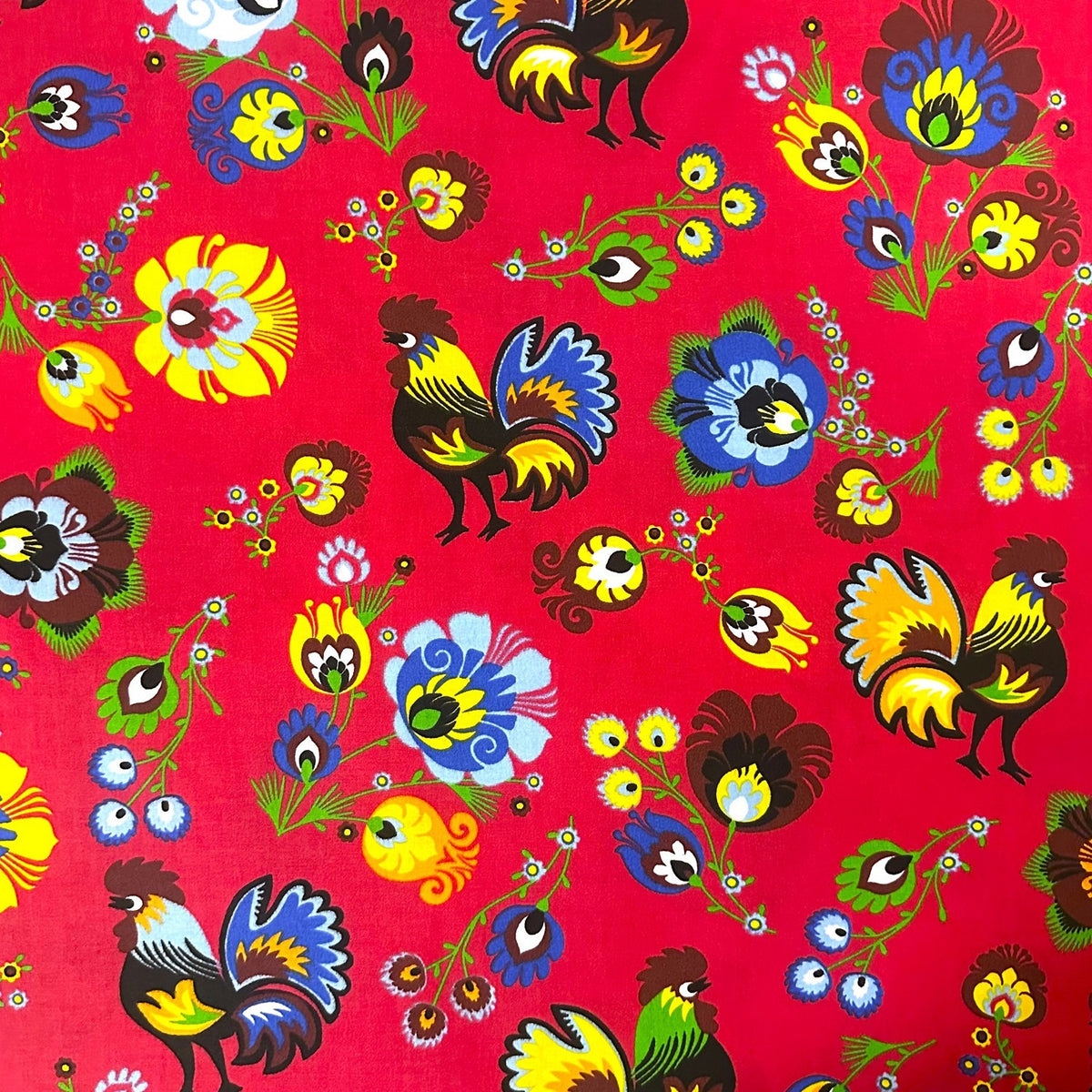 Cotton Fabric - Folklore Rooster Red