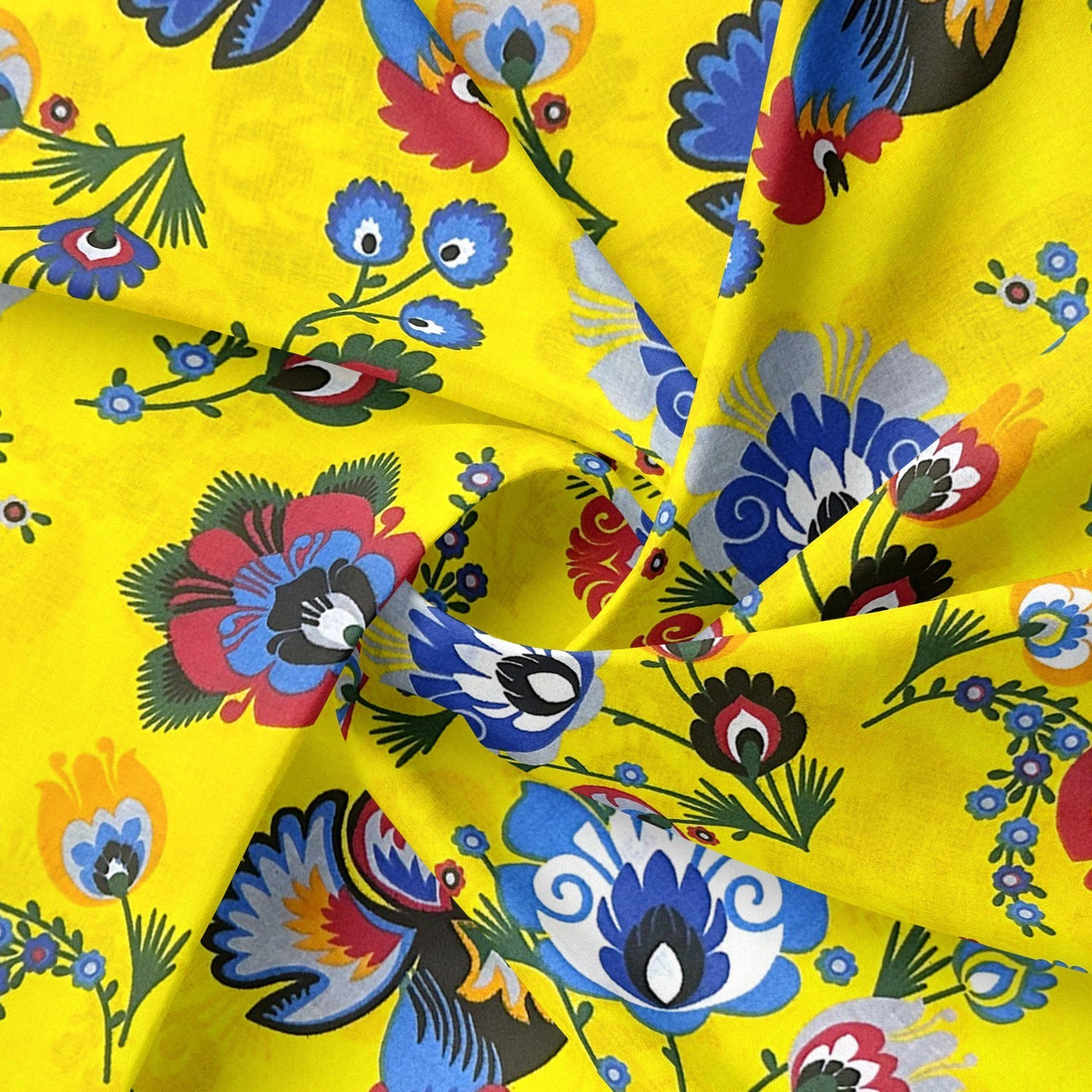 Cotton Fabric - Folklore Rooster Yellow