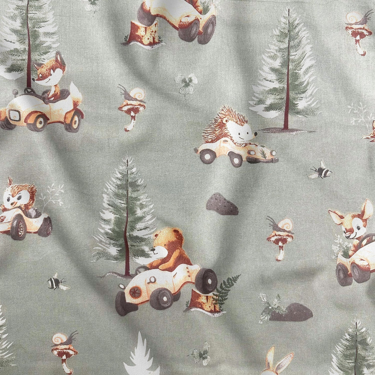 Cotton Fabric - Forest Animal Race, Sage