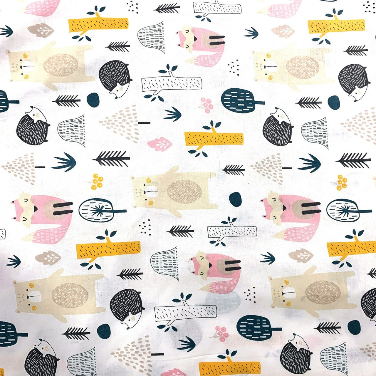 Cotton Fabric - Forest Animals, Orange