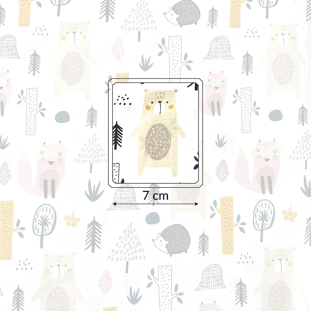 Cotton Fabric - Forest animals pink-orange on white