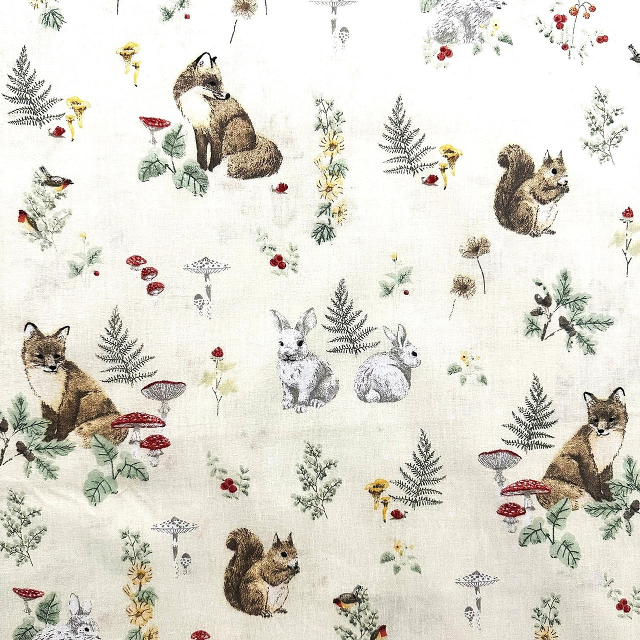 Cotton Fabric - Fox and Squirrel in the Autumn Forest