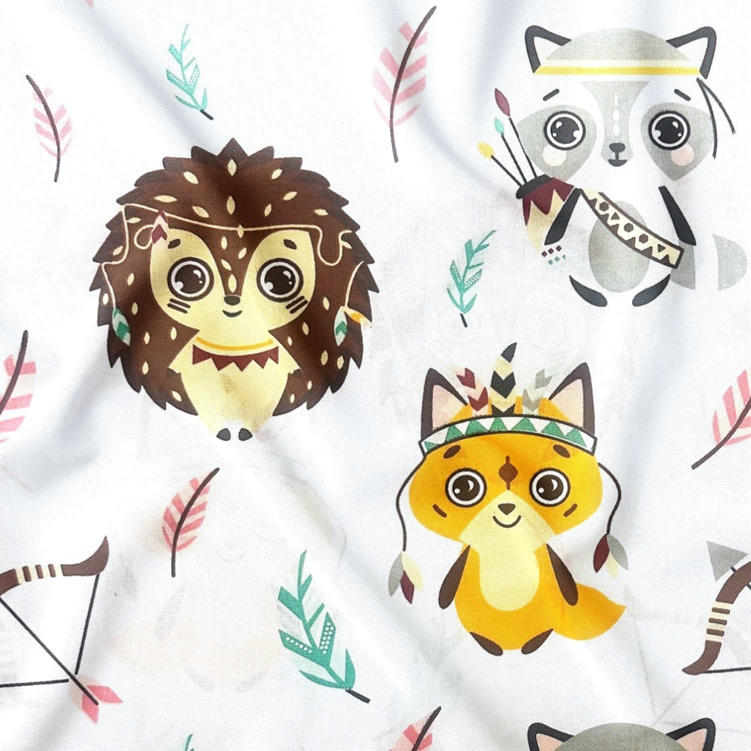 Cotton Fabric - Foxes and Owls White