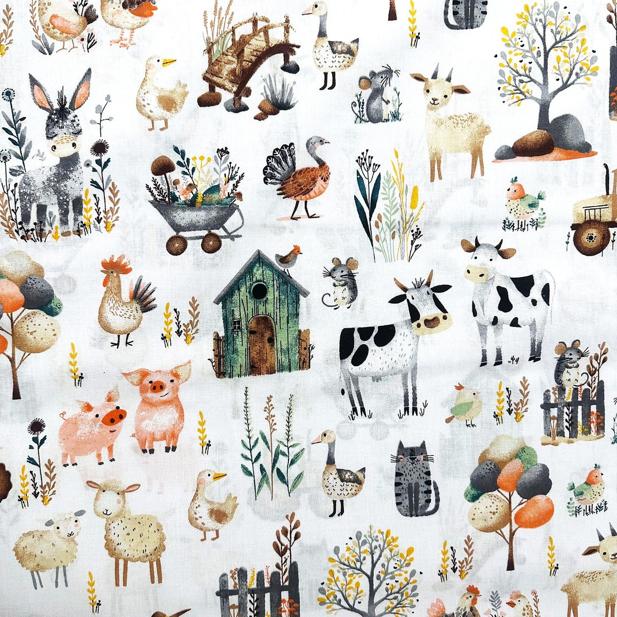 Cotton Fabric - Happy Farm Animals