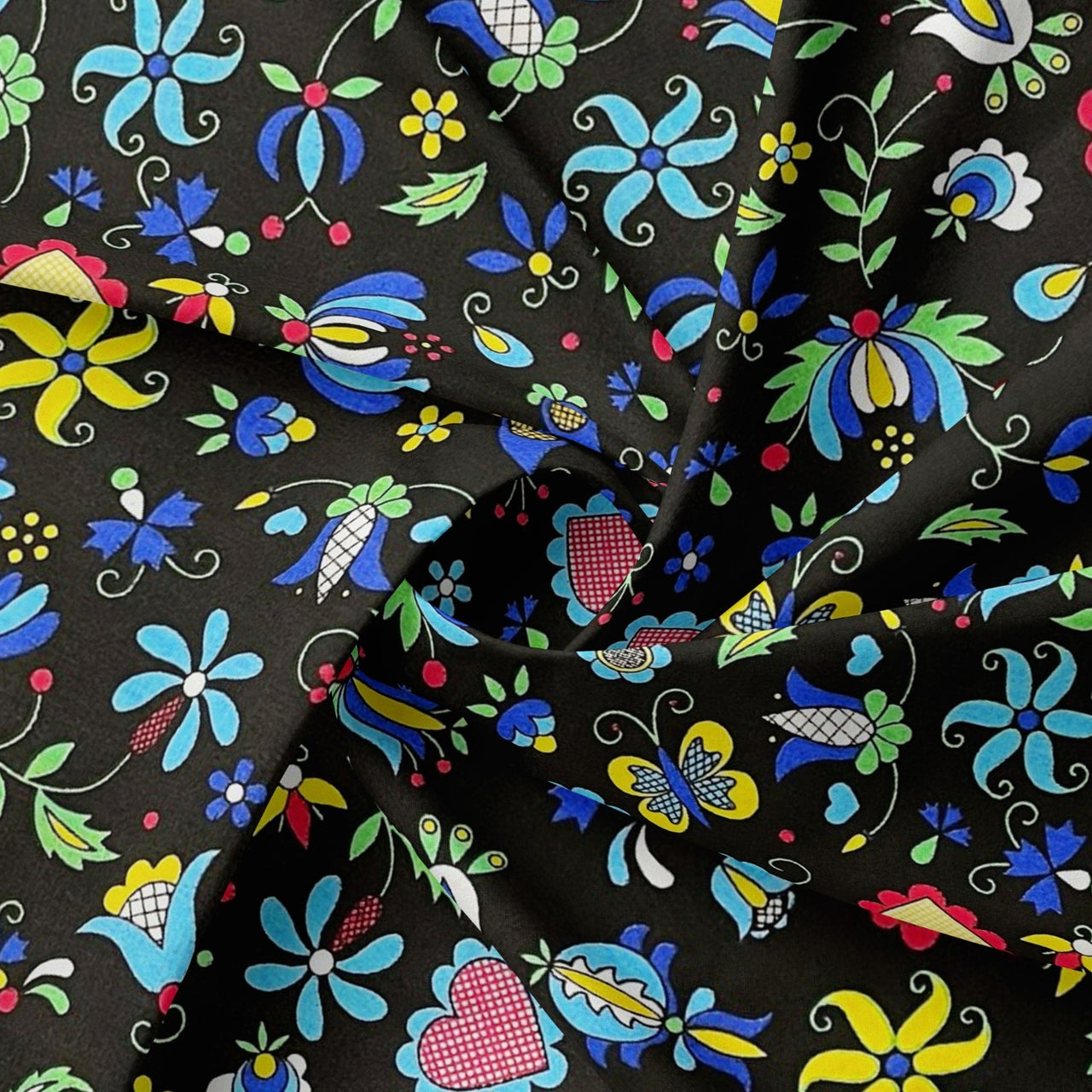 Cotton Fabric - Kashubia Folklore Black