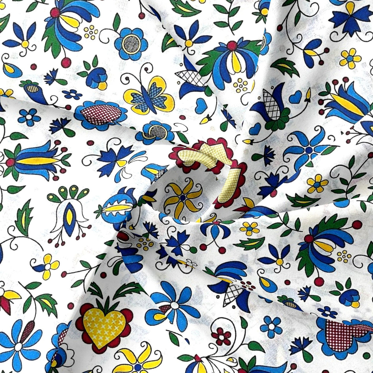 Cotton Fabric - Kashubia Folklore White