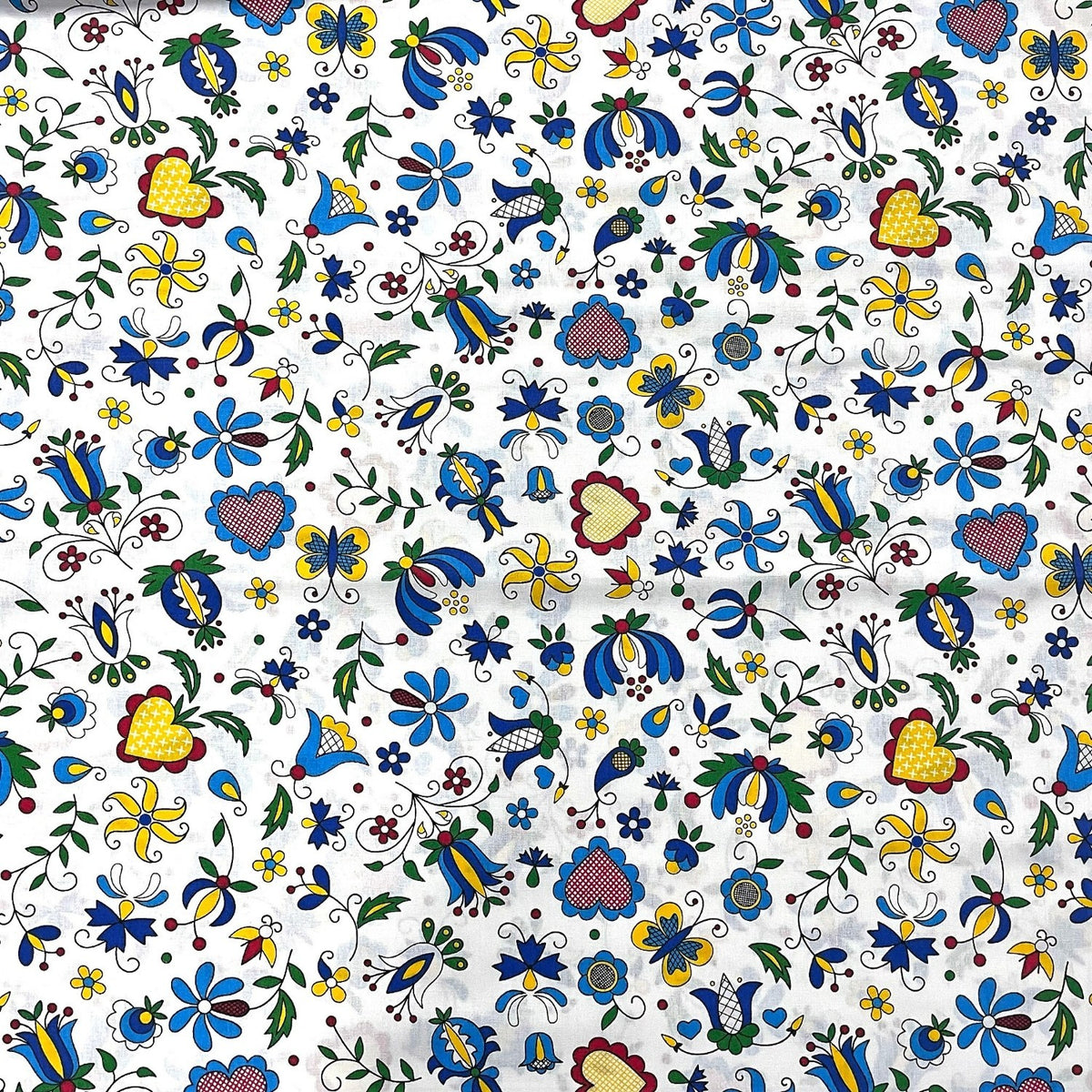 Cotton Fabric - Kashubia Folklore White