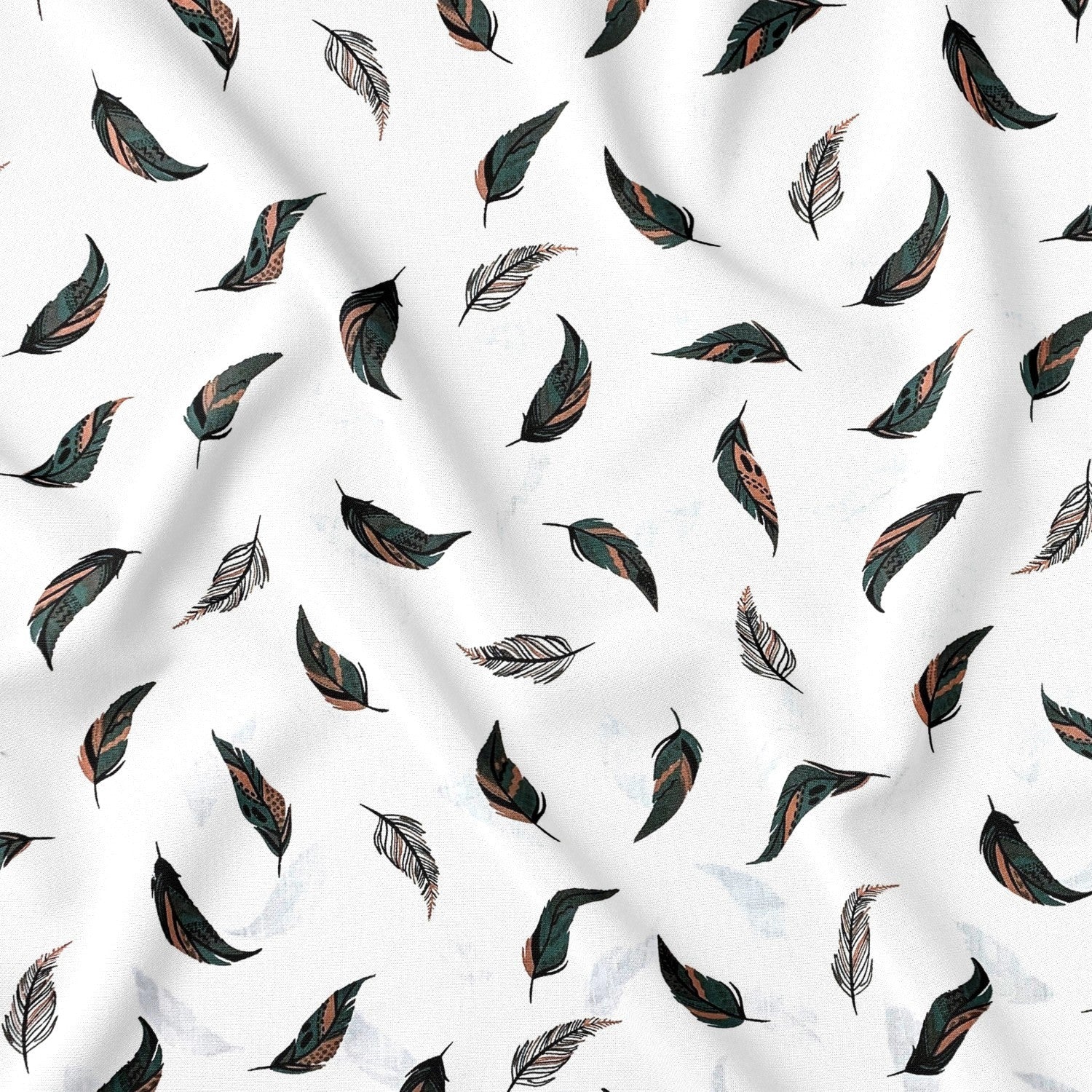 Cotton Fabric - Light Feathers Orange and Green