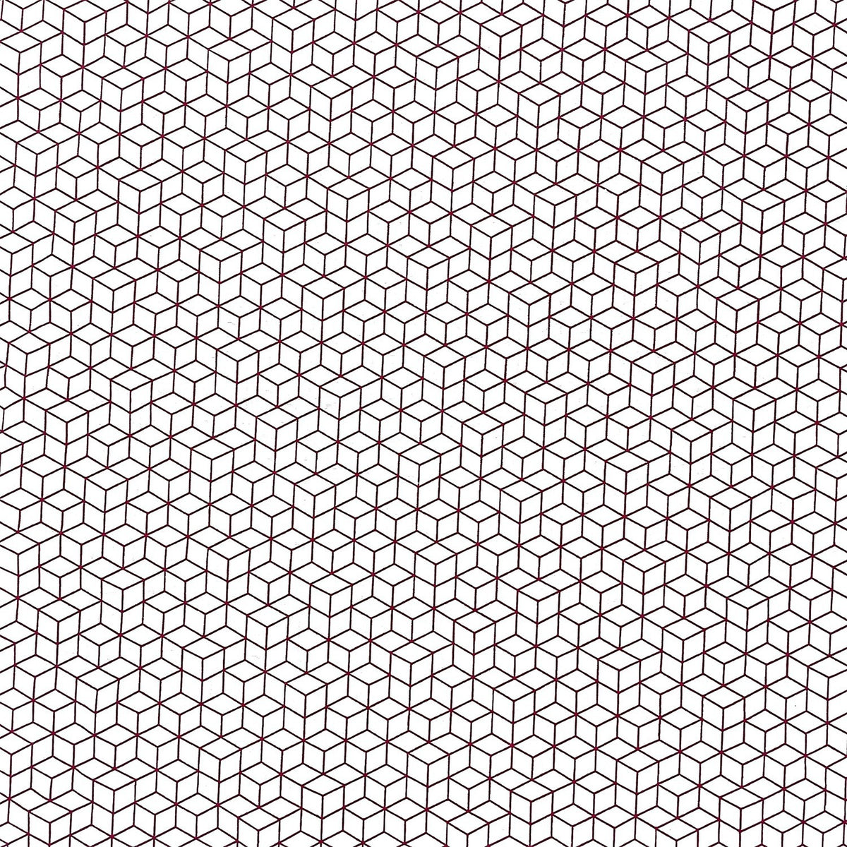 Cotton Fabric - Maroon 3D Cubes