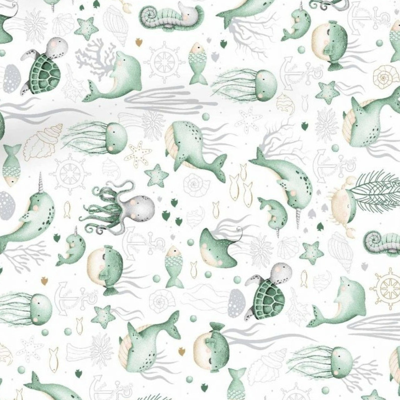 Cotton Fabric - Mint Ocean