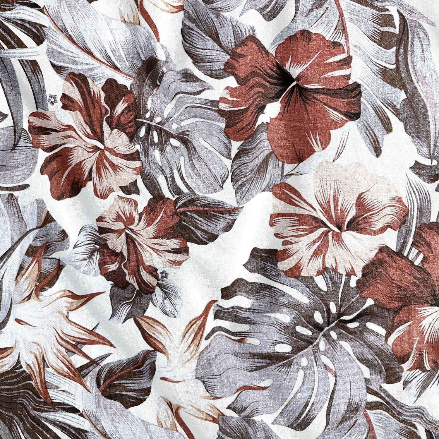 Cotton Fabric - Monstera burgundy gray