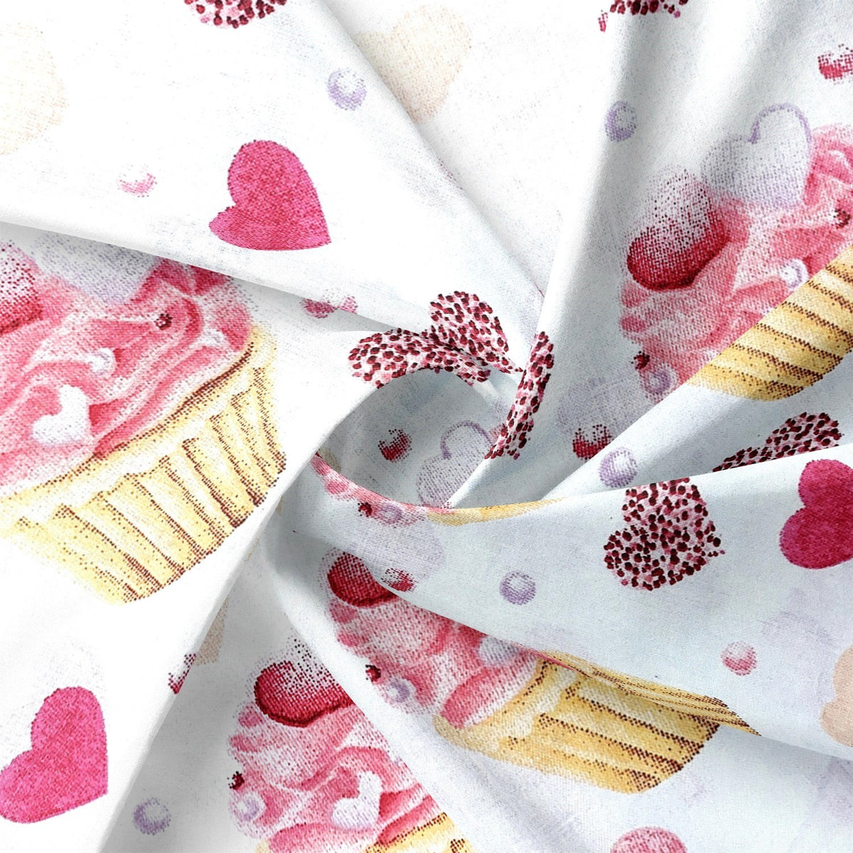 Cotton Fabric - Muffin Cakes and Hearts