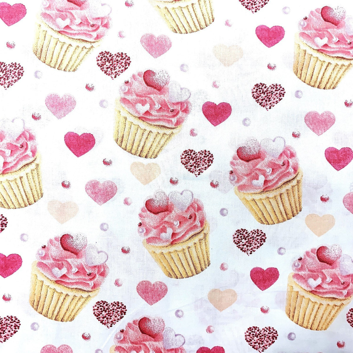 Cotton Fabric - Muffin Cakes and Hearts