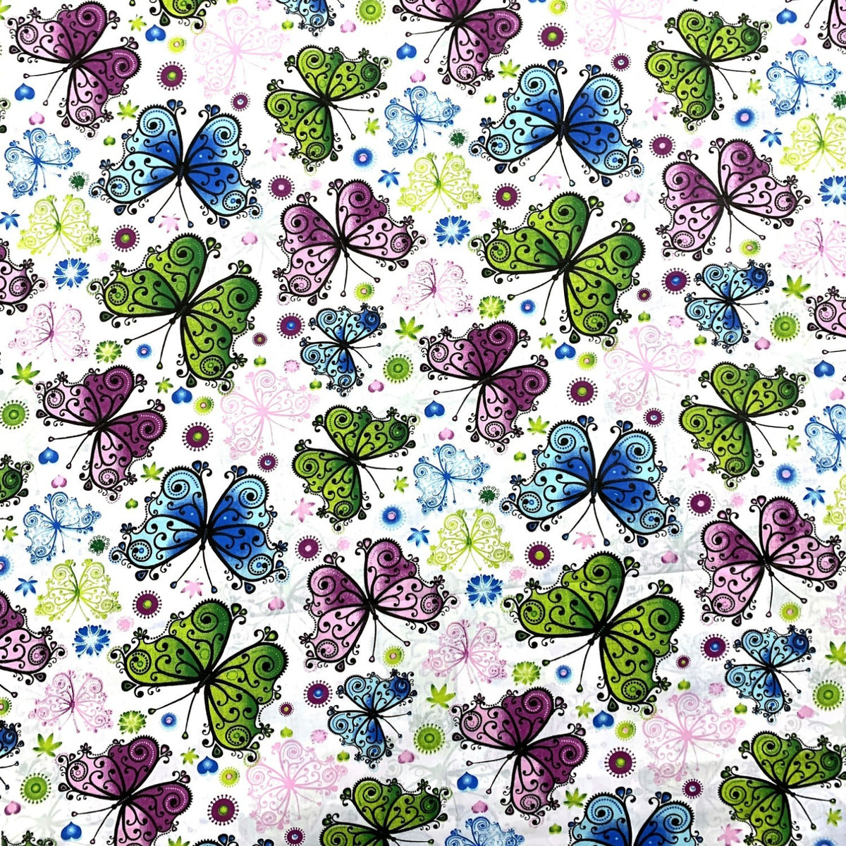 Cotton Fabric - Multicolor Openwork Butterflies