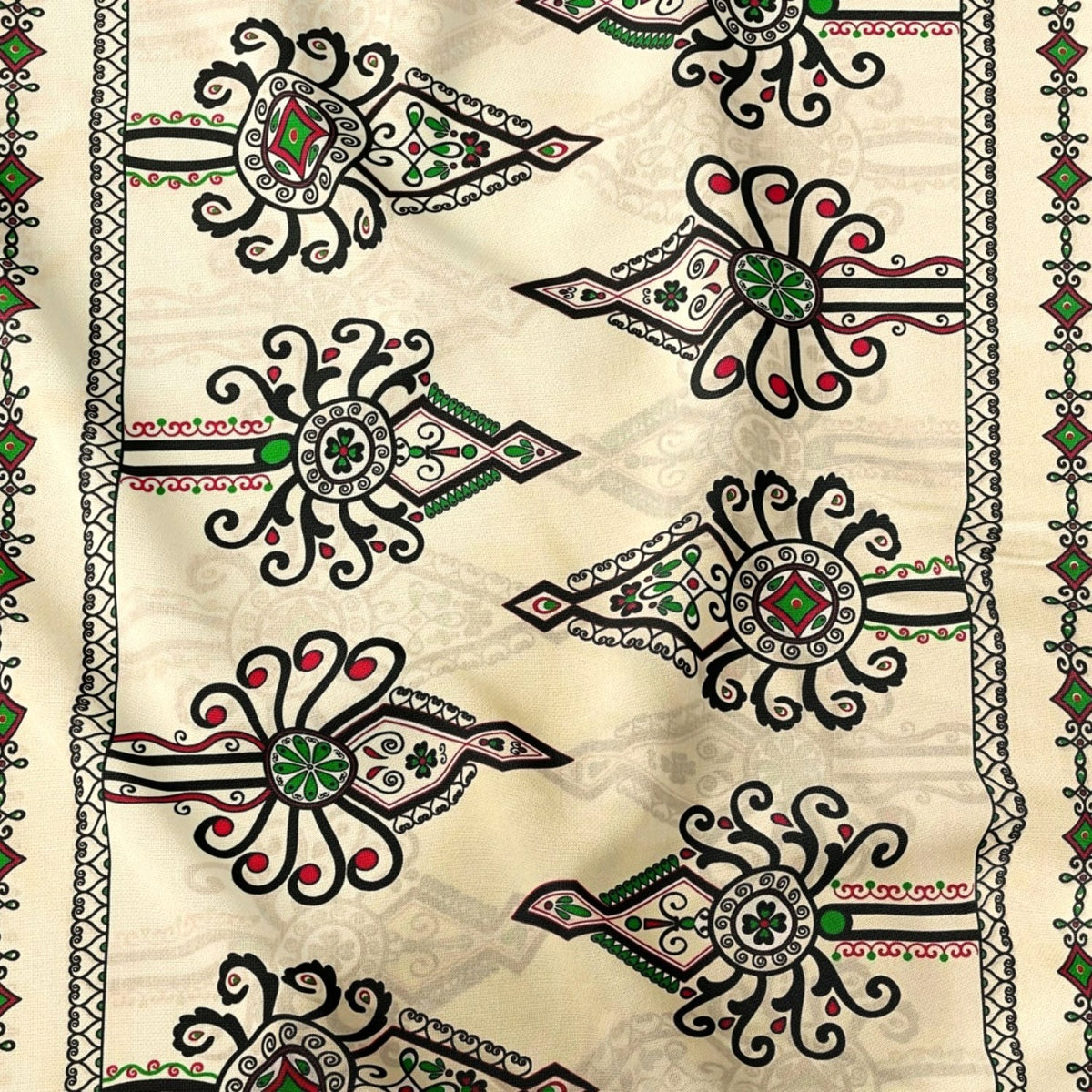 Cotton Fabric - Parzenica Highland Folklore Pattern Beige