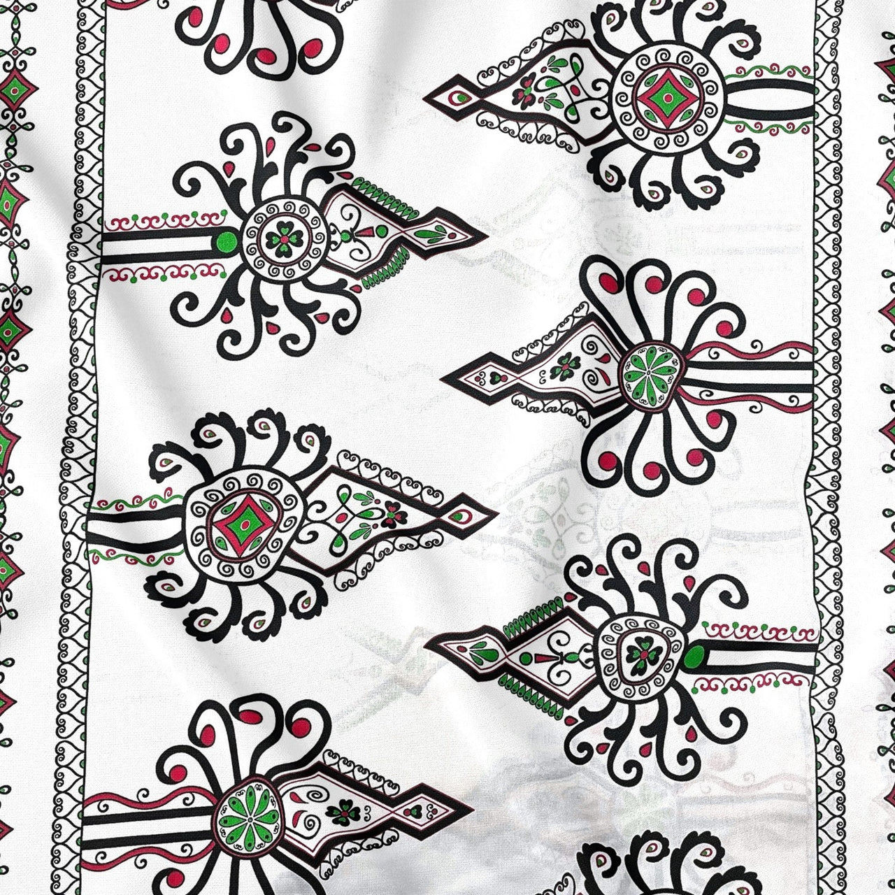 Cotton Fabric - Parzenica Highland Folklore Pattern White