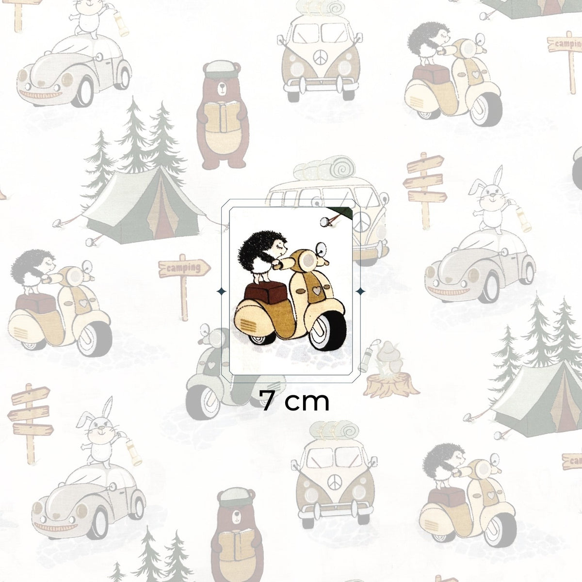 Cotton Fabric - Pets at the campsite, Green