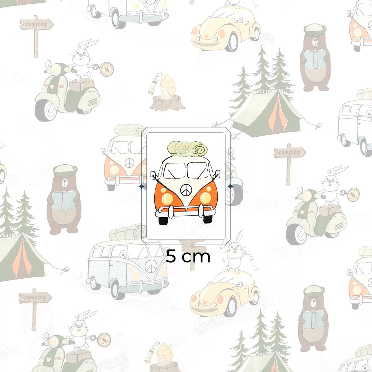 Cotton Fabric - Pets at the campsite, Orange