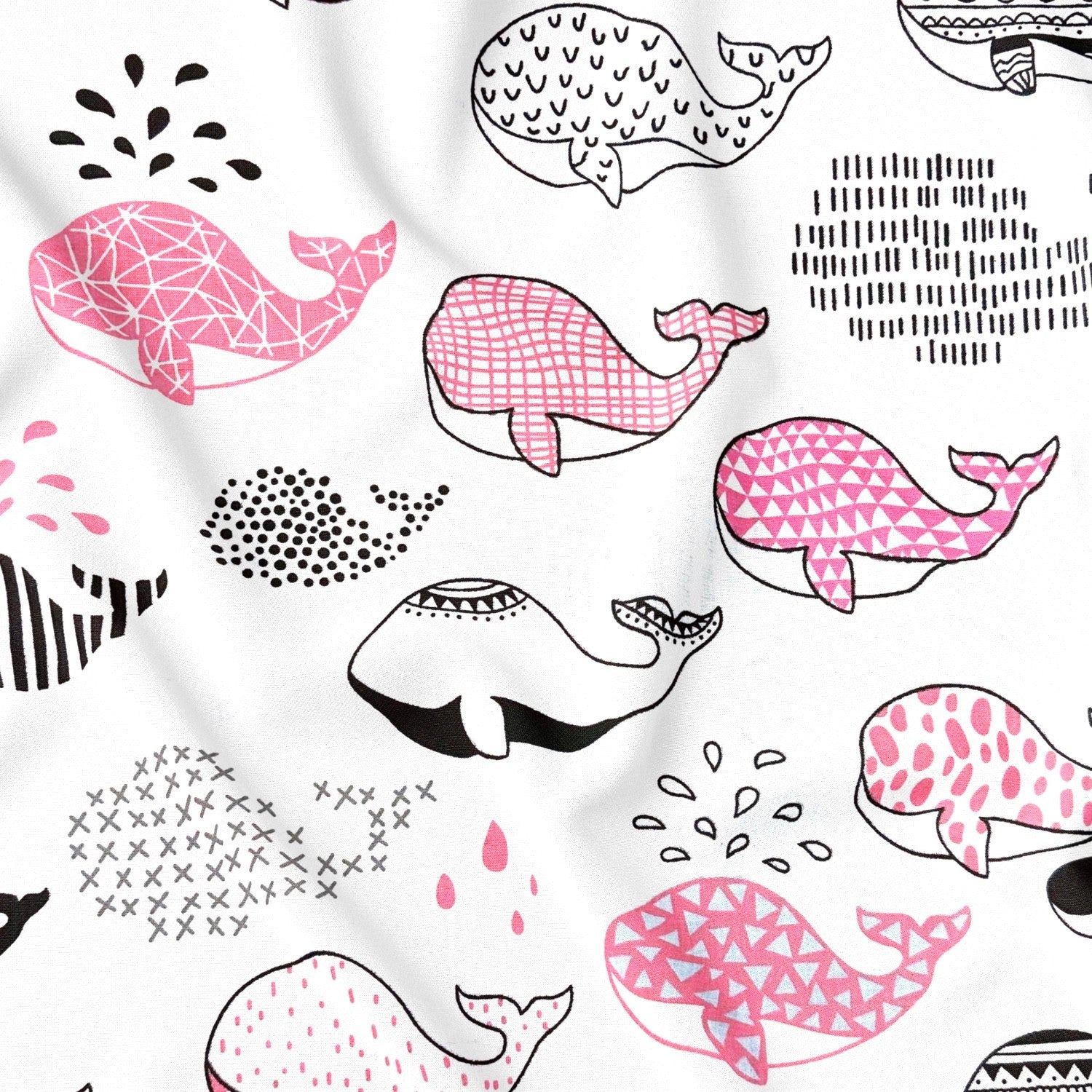 Cotton Fabric - Pink Whale